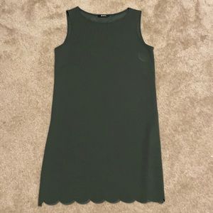 Forest Green sleeveless dress with scalloped hem